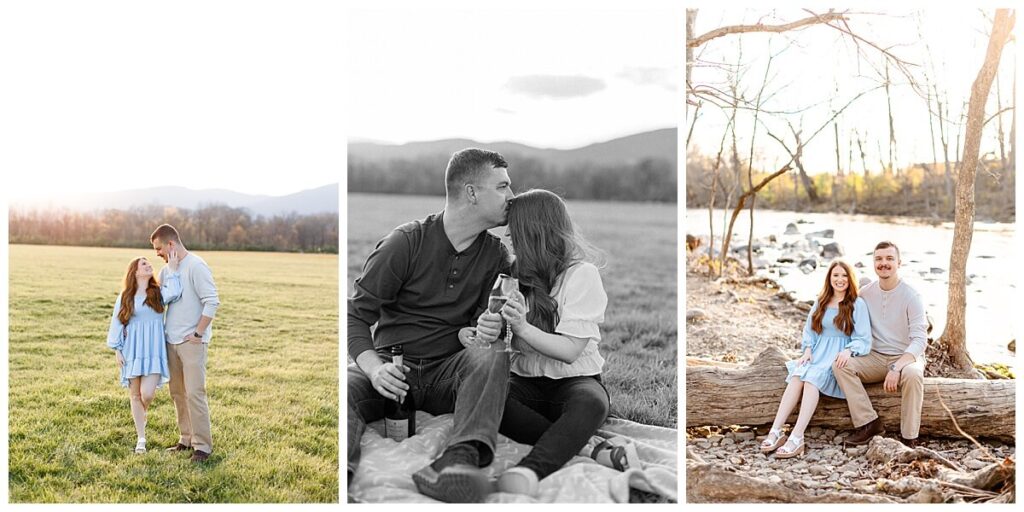 Engaged couple laughing for photos at Greenhill Park in Roanoke, Virginia