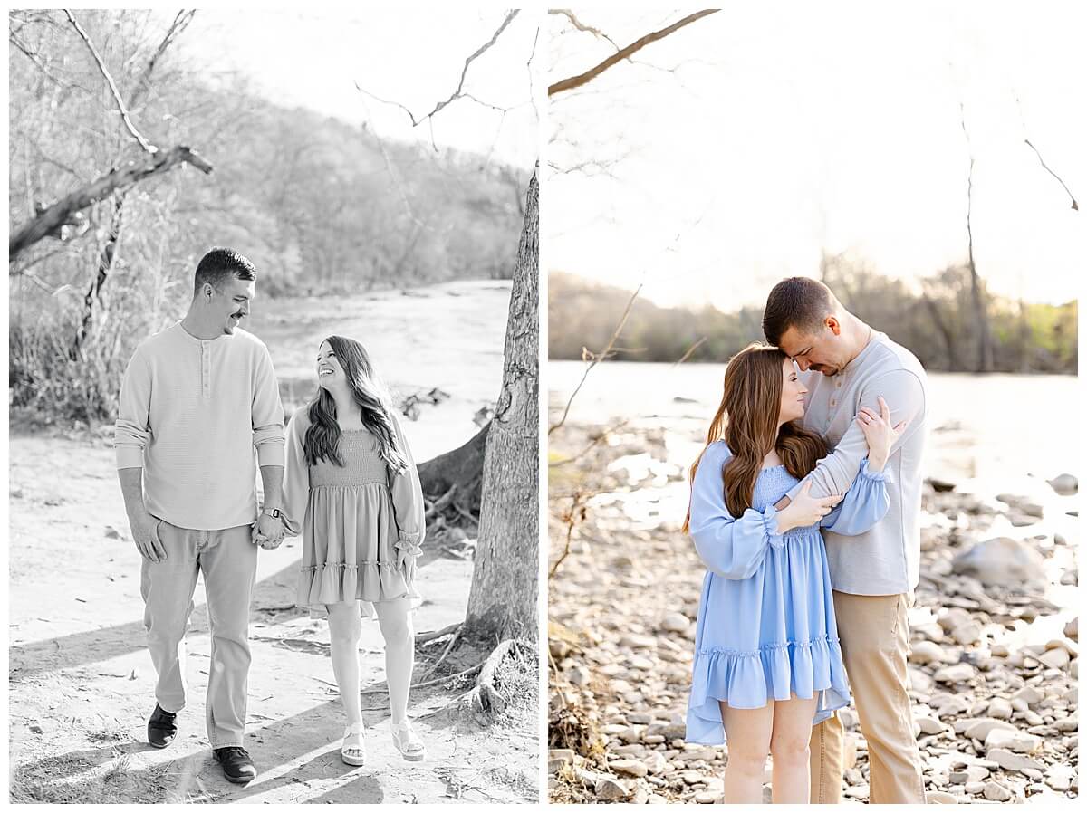 Couple taking engagement photos in Greenhill Park in Roanoke, Virginia 