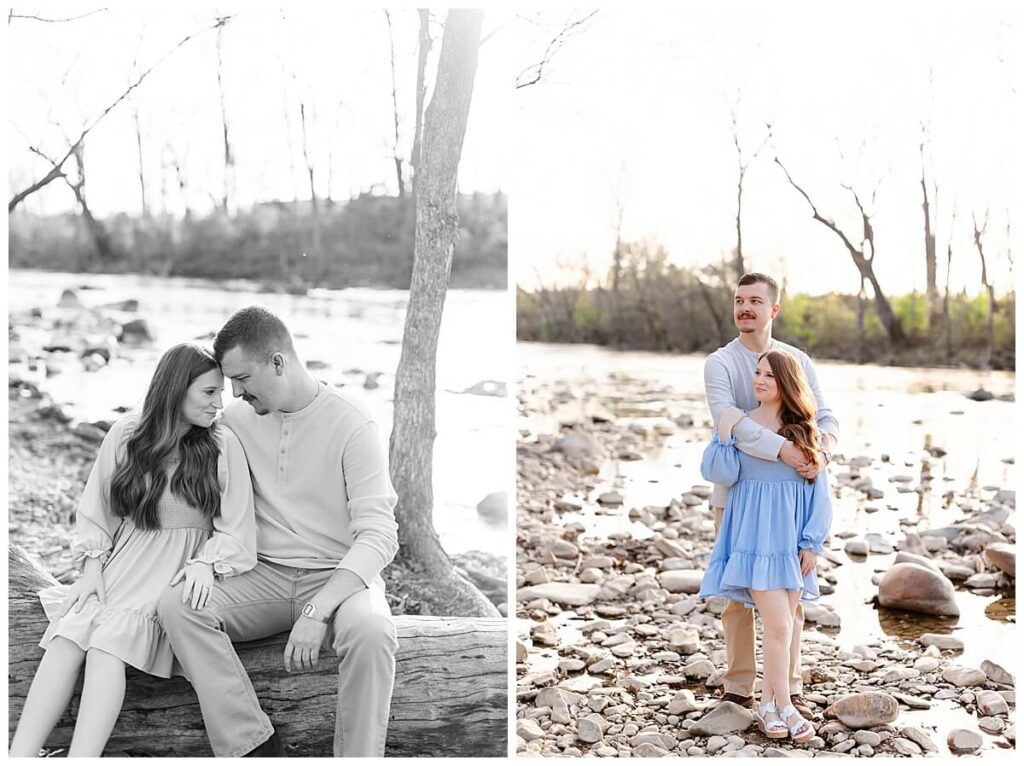 Engaged Couple taking engagement photos at Greenhill Park