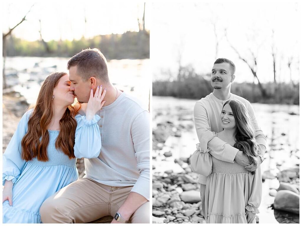 Couple exploring and taking engagement photos at Greenhill Park in Roanoke, Virginia 