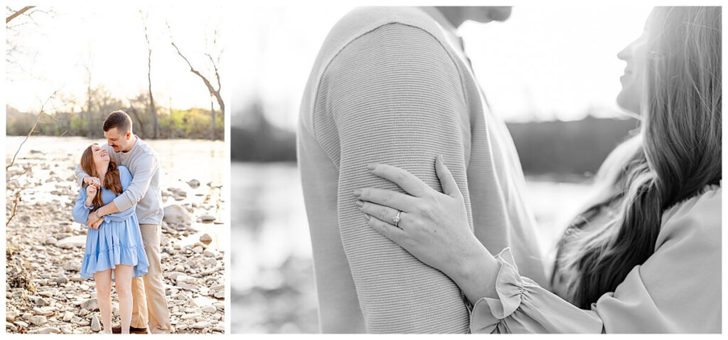 Engaged couple taking sunset photos at Greenhill Park in Roanoke, Virginia 