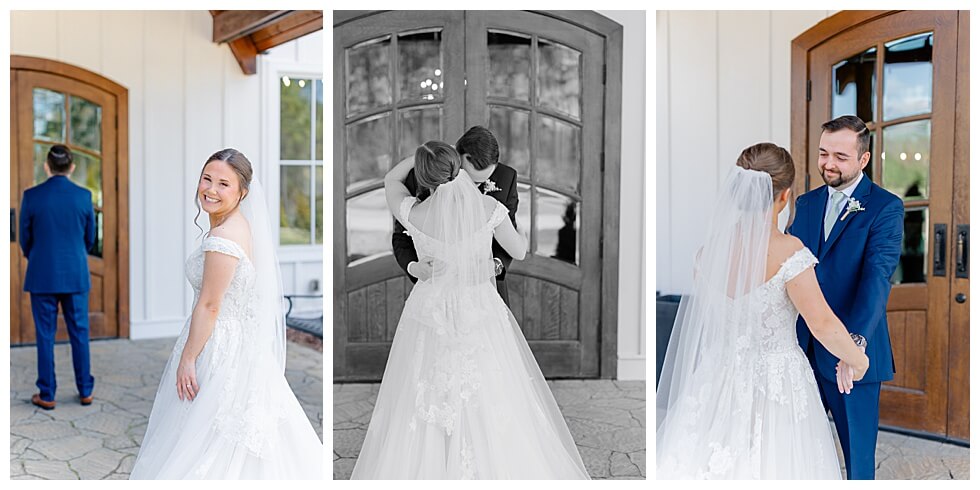 Bride and Groom Sharing Private First Look at The Pavilion At Carriage Farm