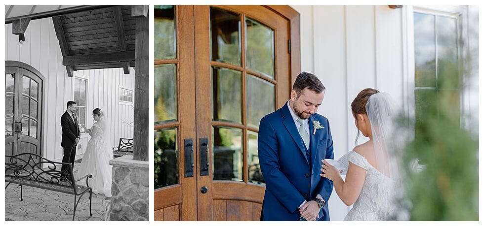 Bride and Groom Sharing Intimate First Look at The Pavilion At Carriage Farm