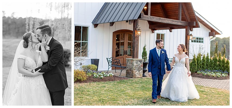 Couple taking just married photos 