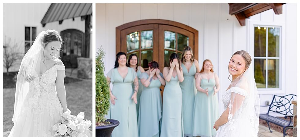 Bride Preparing for First Look with Bridesmaids at The Pavilion At Carriage Farm