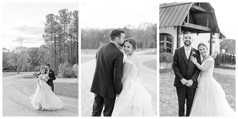 Black and White Photos of couple taking wedding portraits at The Pavilion At Carriage Farm